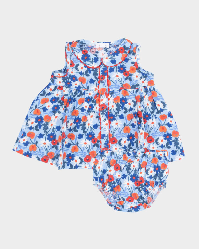 Girl's Poppy Days Printed Dress W/ Bloomers & Sunhat, Size 6M-24